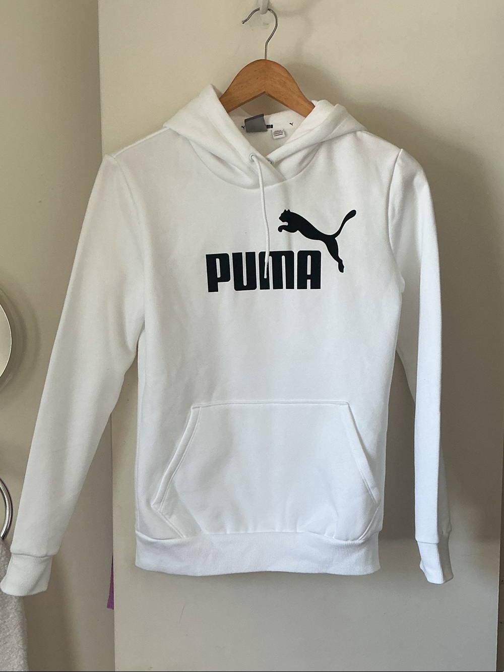 Puma White Pullover Hoodie with Black Logo
